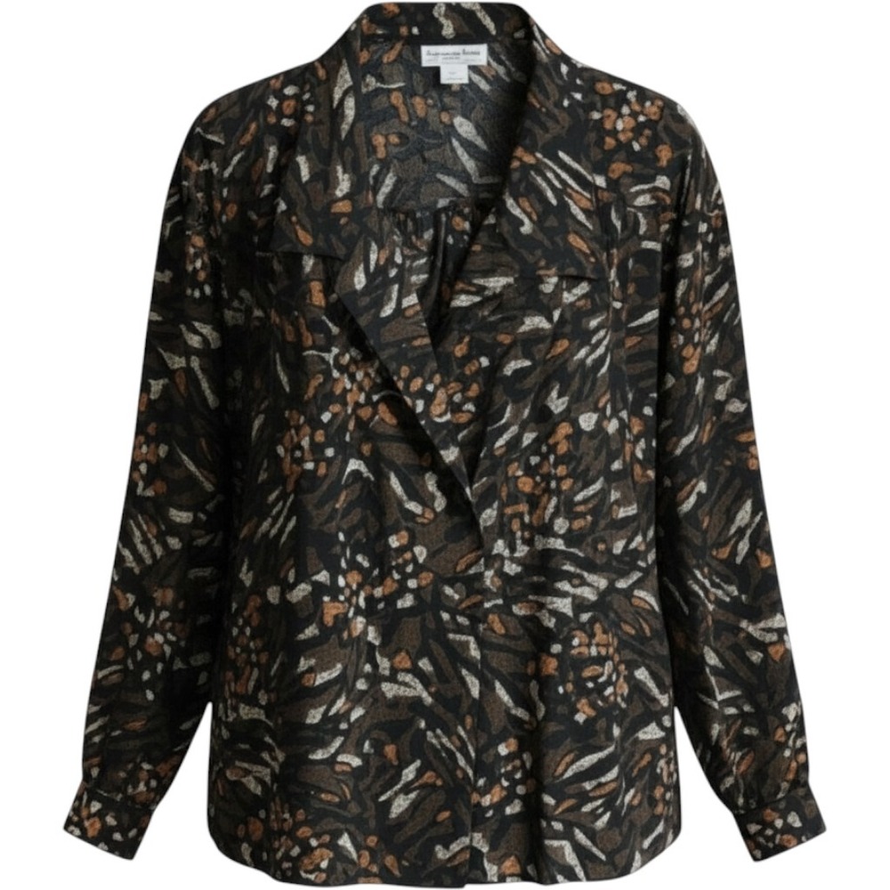 Christian Dior Chemises Vintage Abstract Animal Print Blouse Brown Black Size 10